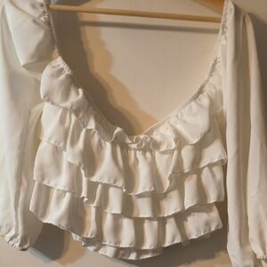 Elegant White Ruffled Women's Top